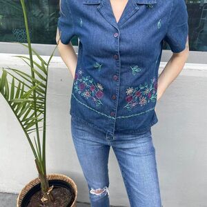 Allison Daily Vintage Blue Cotton Jean Shirt